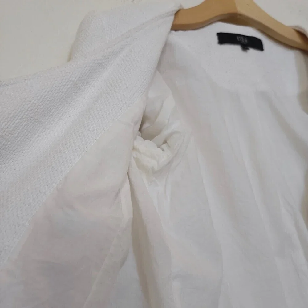 TIBI NY 100% Cotton Cropped Asymmetrical Knit Moto Jacket White 6 Quirt Luxury